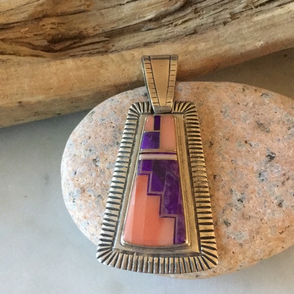 Vintage Navajo Norton Becenti Native American Inlay Pendant - Picture 10 of 14